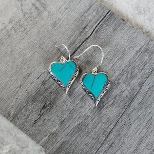 Sterling Silver Brighton Inspired Heart Shaped Earrings With A Beautiful Turquoise Resin Center