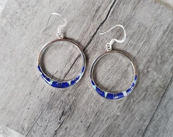 Inlaid Lapis & Turquoise Inlaid Sterling Silver Hoop Earrings