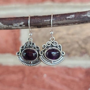 Genuine Amethyst & 925 Sterling Silver Bohemian Zen Earrings • Gifts for Her • Handmade • Trending • Boho • Unique • Ethnic • Minimalist