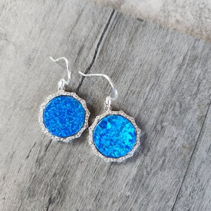 Genuine Blue Hawaiian Opal & Sterling Silver Earrings Encrusted With A Beautiful CZ Outer Rim Accent • Gifts for Her • Minimalist • Trending