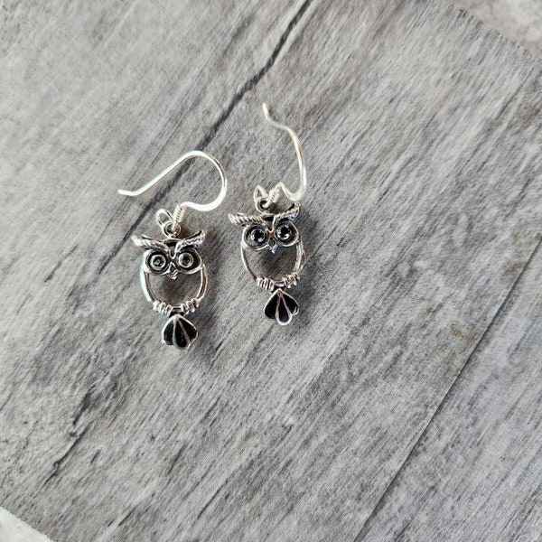 Sterling Silver Darling Owl Earrings With A Swinging Tail Accent