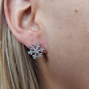 May include: Silver snowflake earrings with clear cubic zirconia stones.