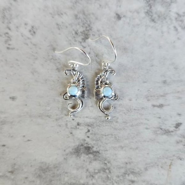 Genuine Larimar & 925 Sterling Silver Seahorse Earrings • Gifts for Her • Trending • Handmade