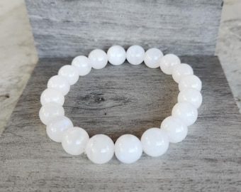 Genuine Moonstone 10mm Twenty Stone Stretch Bracelet • Gifts for Her • Handmade • Natural Stones • Healing Stones • Celestial • Boho