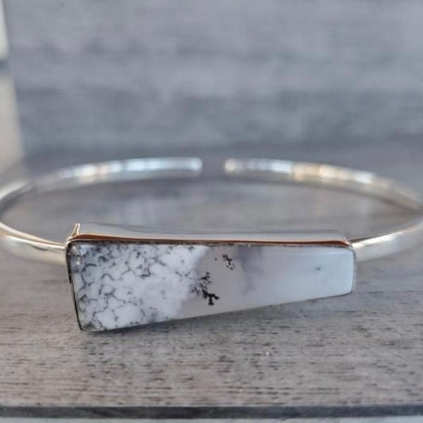 Gorgeous Flexible Sterling Silver & Dendritic Opal Cuff Bracelet!