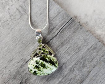 Genuine Chrome Chalcedony, Green Kyanite & Peridot Sterling Silver On An 18" Sterling Silver Chain • Gifts for Her • Boho • Unique •Trending