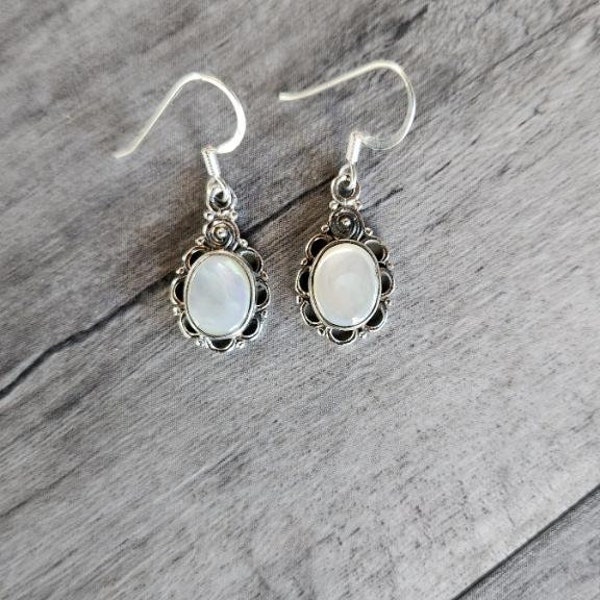 Genuine Mother of Pearl & 925 Sterling Silver Bali Earrings • (3/4"H) • Gifts for Her • Trending • Handmade