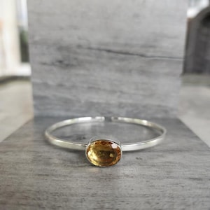 Genuine Citrine & 925 Sterling Silver Flexible Cuff Bracelet • Gifts for Her • Handmade • Trending • Unique • Boho • Ethnic • Zen • Yellow