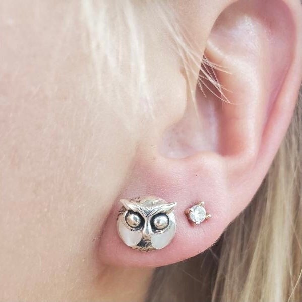 Sterling Silver & Mother Of Pearl Owl Post Earrings