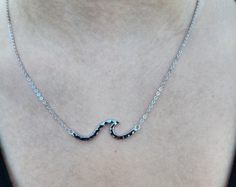 Sterling Silver Hammered Wave Necklace On A 17" Sterling Silver Chain With A 2" Extension