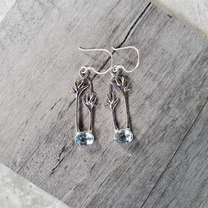 Blue Topaz & Sterling Silver Bird Of Paradise Flower Design Earrings