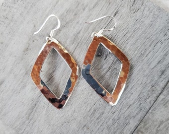 Sterling Silver Hammered Diamond Shaped Earrings