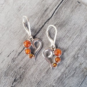 Amber & Sterling Silver Heart Earrings