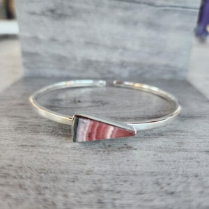 Genuine Rhodochrosite & Sterling Silver Flexible Cuff Bracelet • Gifts for Her • Zen • Boho • Handmade
