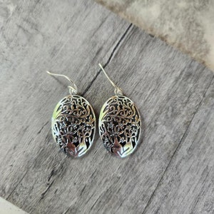 925 Sterling Silver Intricate Ethereal Oval Tree Design Earrings • Gifts for Her • Handmade • Minimalist • Natural Jewelry  • Boho • Floral
