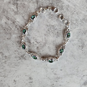 Genuine Mystic Topaz and 925 Sterling Silver 7 Stone Link Bracelet ( 7 1/2"L ) • Gifts for Her • Handmade • Trending • Natural Stones • Boho