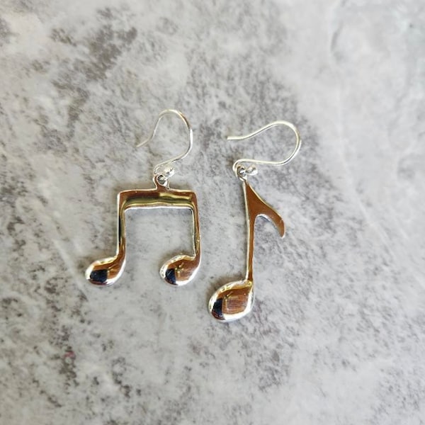 925 Sterling Silver Musical Note Earrings ( 1 1/4"H ) • Gifts for Her • Music Lovers • Handmade • Trending • Treble Clef Jewelry