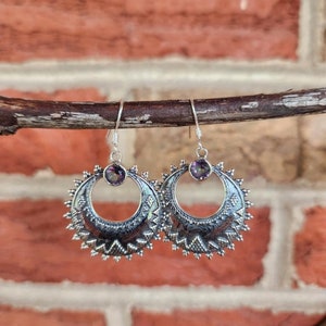 Genuine Mystic Topaz & 925 Sterling Silver Patina&#39;d Hoop Earrings • Gifts for Her • Handmade • Trending • Boho • Zen • Unique • Ethnic