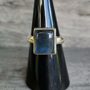 Genuine Labradorite Rectangular Statement Ring set in 925 Sterling Silver • Size 8 • Gifts for Her • Handmade • Natural Stones • Boho
