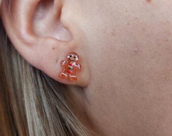 Pendientes de resina con forma de hombrecito de jengibre sobre postes de plata de ley 925 • Regalos para ella • Regalos geniales para profesores • Tendencias • Hechos a mano