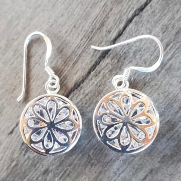 Super Cool Sterling Silver Flower Cage Style Earrings With A Swarovski Crystal Inset!