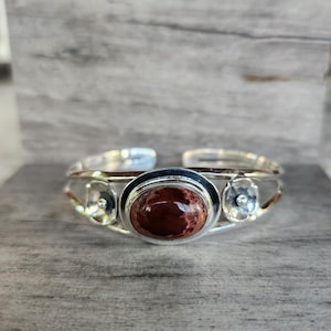 Genuine Mexican Opal Floral Design Cuff Bracelet set in 925 Sterling Silver • Gifts for Her • Handmade • Botanical • Southwestern • Boho