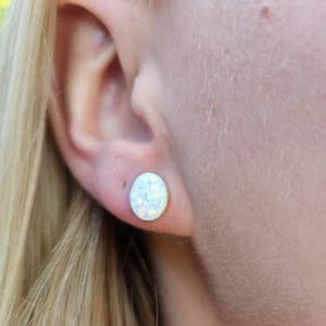 Sterling Silver & Opal Oval Stud Earrings