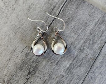 Sterling Silver Pearl & Torpedo Teardrop Earrings