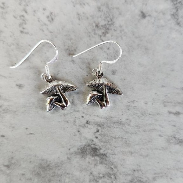 925 Sterling Silver Super Cute Mushroom Earrings ( 6/8"H ) • Gifts for Her • Handmade •Trending • Celestial • Bohemian • Minimalist