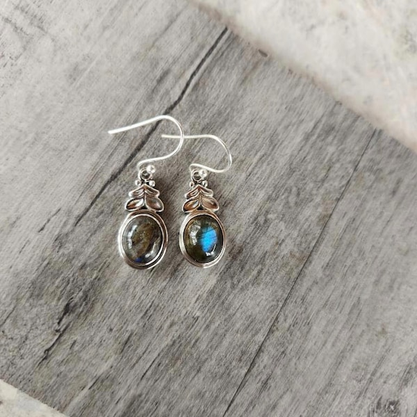 Genuine Labradorite & 925 Sterling Silver Earrings With A Leaf Design • Gifts for Her • Minimalist • Boho Jewelry • Trending • Handmade