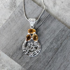 Sterling Silver Pendant With Three Beautiful Citrine Stones On An 18&quot; Sterling Silver Chain