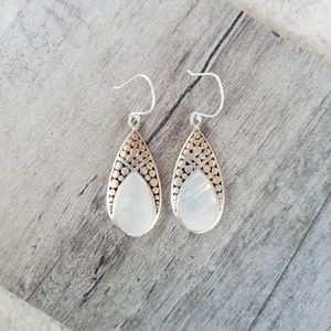 Mother of Pearl & Sterling Silver Geometric Teardrop Design Earrings