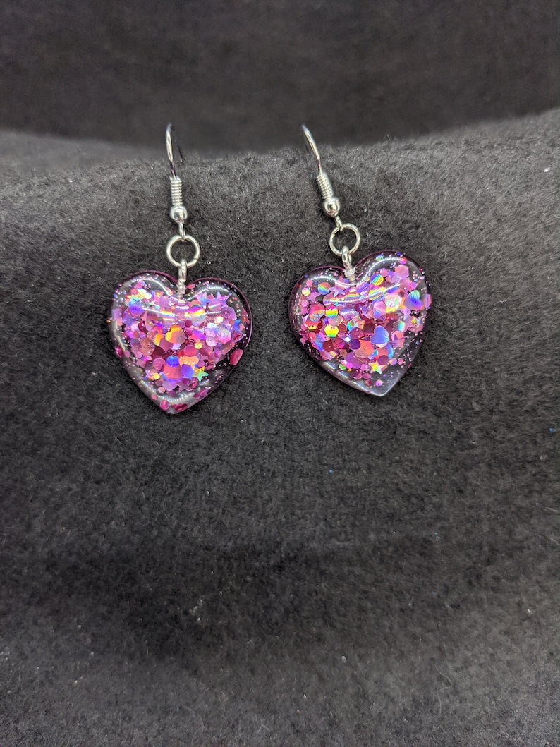 Heart Drop Earrings // Pink Heart Dangle Earrings // Pink Etsy