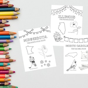 United States Coloring Pages for Kids | All 50 States | Elementary Geography Activity | Printable | USA Homeschool Activity | US Geography