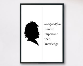 Albert Einstein Quote Profile Poster "imagination is more important than knowledge" - Classroom Decor - Science Poster - Fathers Day Gift