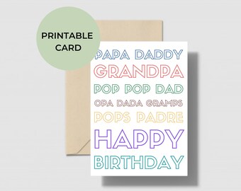 Print at Home Card, verjaardagskaart voor papa, kaart voor opa, cadeau voor papa, afdrukbare verjaardagskaart voor vader, Happy Birthday Card