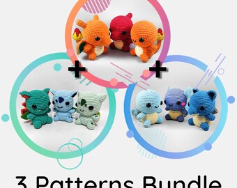 Baby Dragon, Turtle, Frog BUNDLE Crochet Pattern Amigurumi VinCrafty PDF File [US Terms]