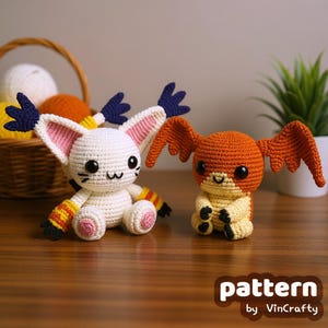 Set Of 2 | White Cat & Winged Guinea Pig Crochet Pattern Amigurumi VinCrafty PDF File [US Terms]