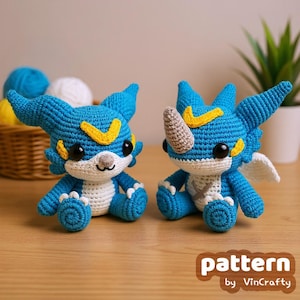 Set Of 2 | Blue Friendly Dragon & Evolution Crochet Pattern Amigurumi VinCrafty PDF File [US Terms]