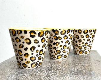 Set of Three Leopard Print Ceramic Indoor Mini Plant Pots - 7cm