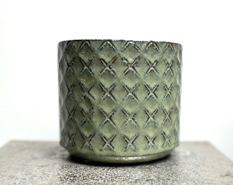 Green Glazed Patterned Ceramic Indoor Plant Pot for Houseplants 12cm dia