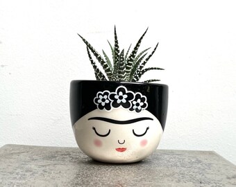 Cactus Succulent Plant Lovers Gift Kit with Frida Kahlo Ceramic Mini Plant Pot