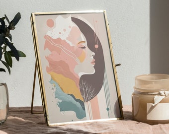 Face Boho Print, Beauty, Abstract Art, Minimalist Mid Century Modern, Aesthetic, Living Room Decor, Line Art, Gift Idea, Makeup