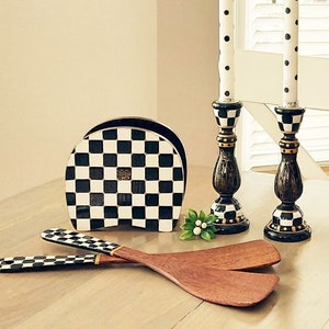 Napkin holder salt pepper shakers Black and white Whimsical checks