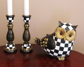 Black and white Owl figurine Hand painted plaster owl Gift for owl lovers Owl gifts for grandma