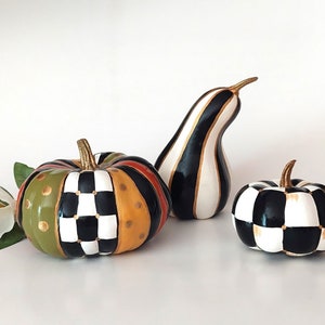 Black and white checkered pumpkin Fall pumpkin table centerpiece Checkered fall table decor Halloween pumpkin image 1