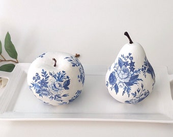 Blue and white fruit bowl fillers for table centerpiece Pears and apples Bowl filler decor