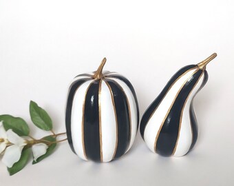 Striped Painted Pumpkin: Black and White Fall Decor