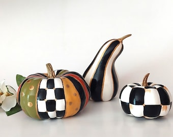 Black and white checkered pumpkin Fall pumpkin table centerpiece Checkered fall table decor Halloween pumpkin