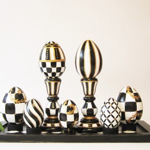 Black white check Easter eggs Hand painted Easter centerpiece for dine table